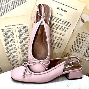 Anthropologie Bibi Lou Suzy Slingback Heels with Bow Pink Leather